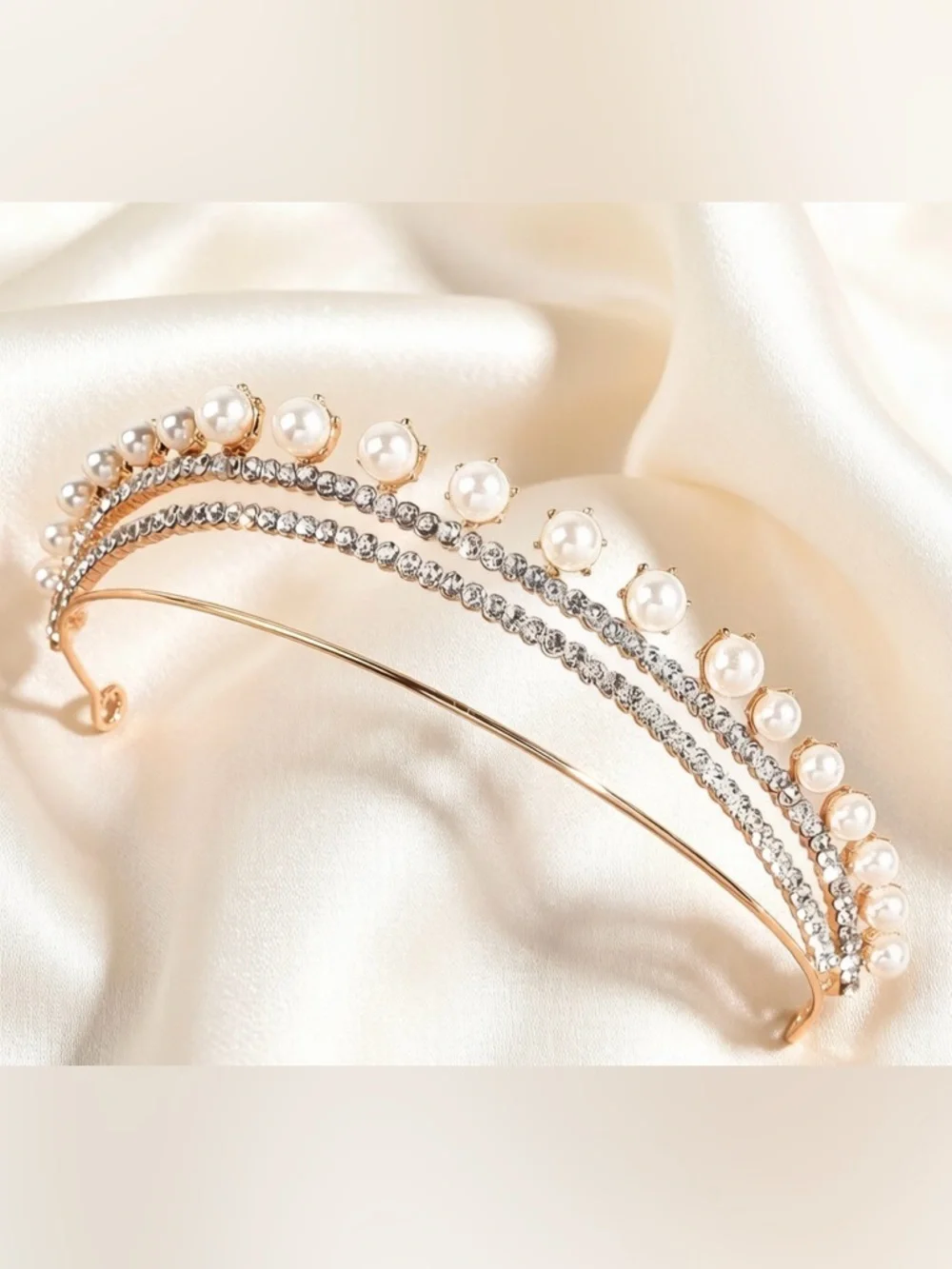 Gold Pearl & Crystal Tiara Headband - Women Accessories